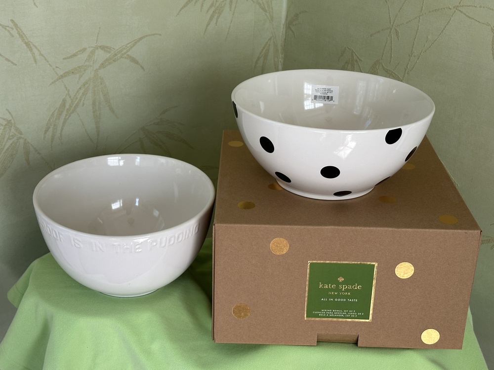 KATE SPADE DECO DOT 2-PIECE MIXING BOWL SET:NIB DOTS AND SCRIPT